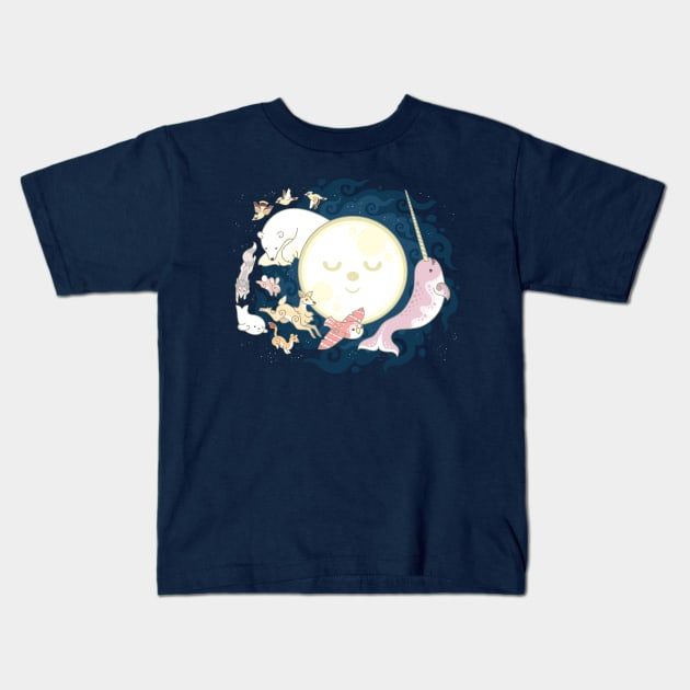 Winter's Night Moon Kids T-Shirt by Cosmopoliturtle